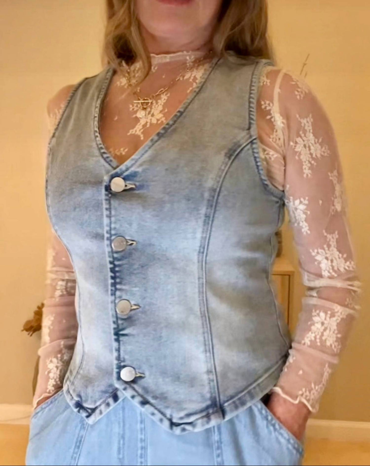 Accity - Sheer Lace Long Sleeve Top