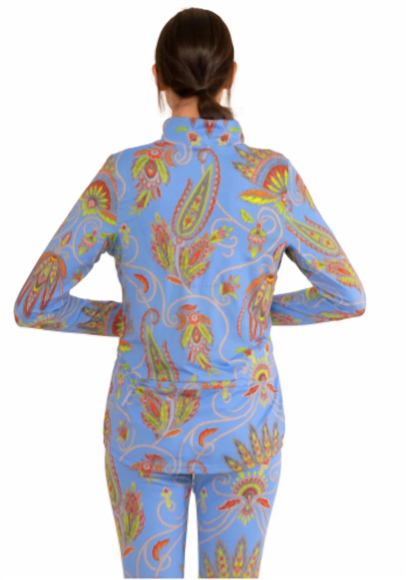 GRETCHEN SCOTT Half Zip Plume Pullover in blue - women's top - detail view