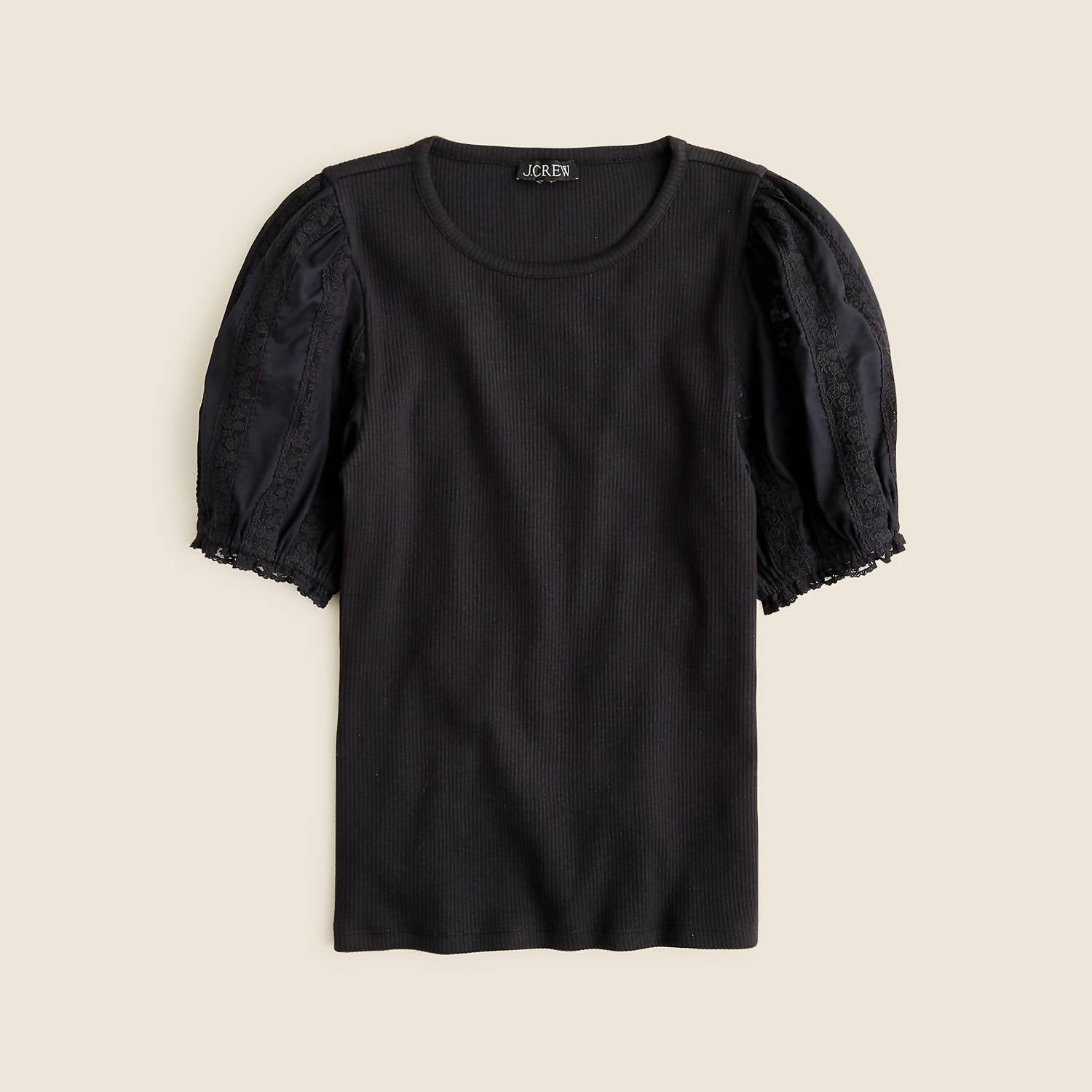 J.Crew - Women's Vintage Rib Top With Lace Puff Sleeves