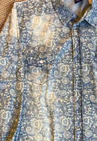 Lucky Elephant Couture - Men's Acid Wash Paisley Pattern Denim Shirt