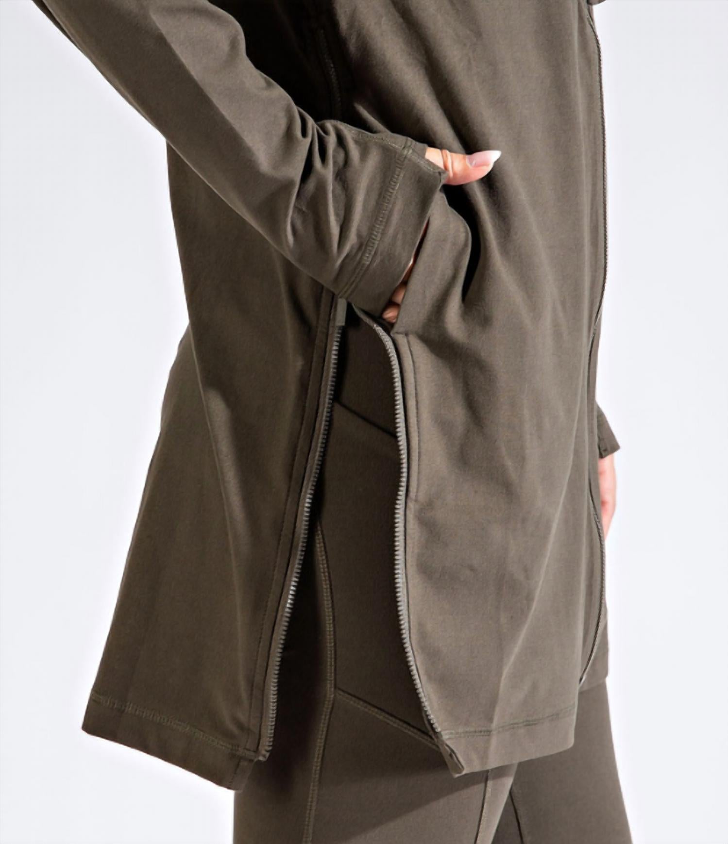 RAE MODE Long Hooded Active Jacket - Plus Size in olive - women's jacket - view 6