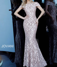 Jovani - Off The Shoulder Lace Evening Dress