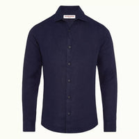 Orlebar Brown Giles Smart Linen Cut Shirt in navy - men's shirt - alternate view