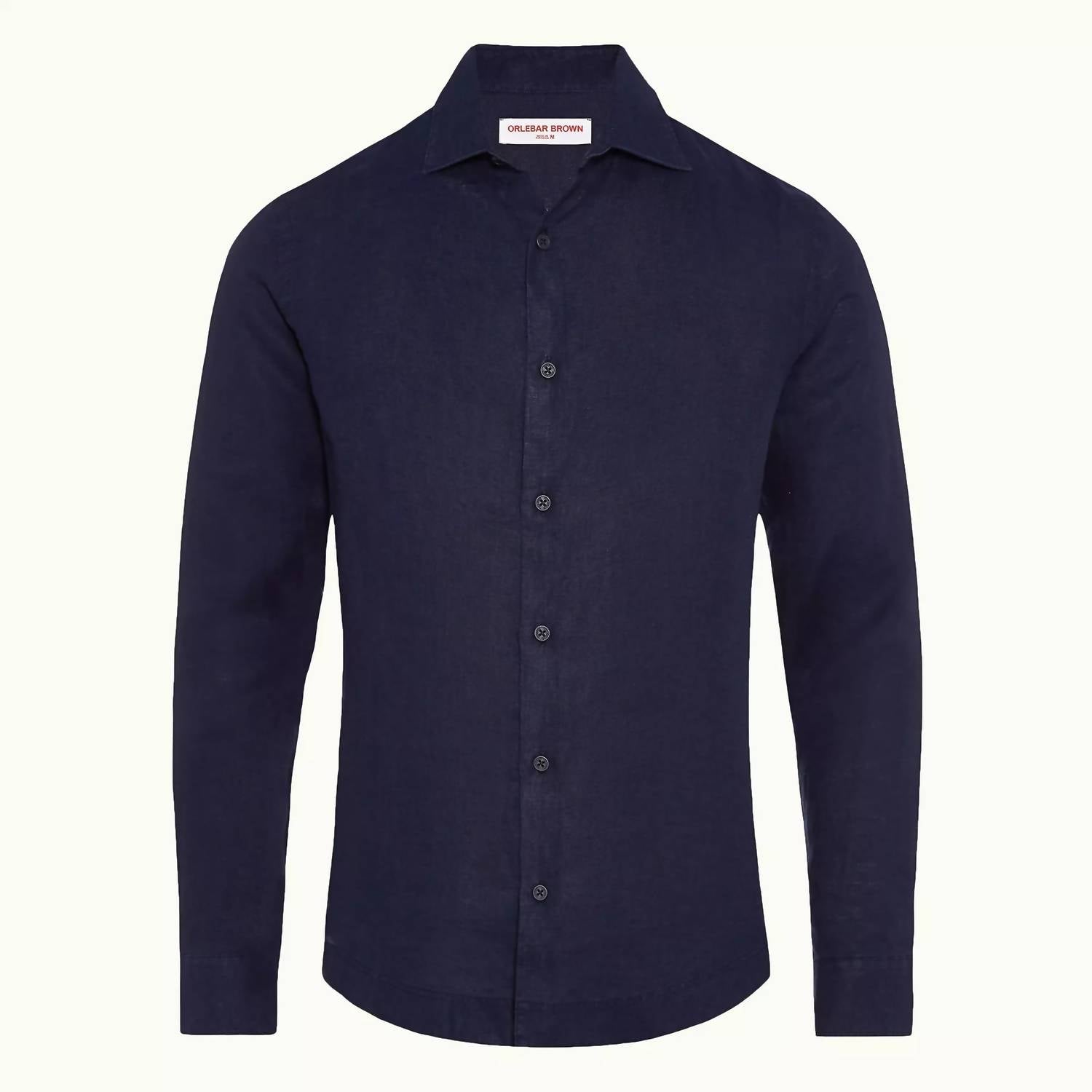 Orlebar Brown Giles Smart Linen Cut Shirt in navy - men's shirt - alternate view