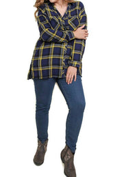 Umgee - Plaid & Frayed Cotton Top - Plus Size