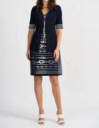 Joseph Ribkoff - Striped Short Sleeve V Neck Dress