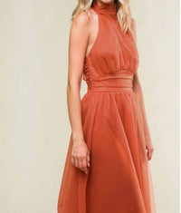 Flying Tomato - Amber Glow Bow-back Halter Dress