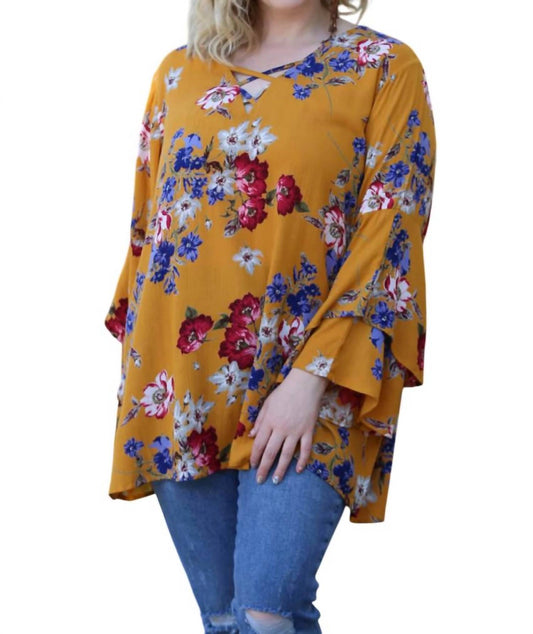 Angie - Floral Layered Bell Sleeve Tunic - PLUS