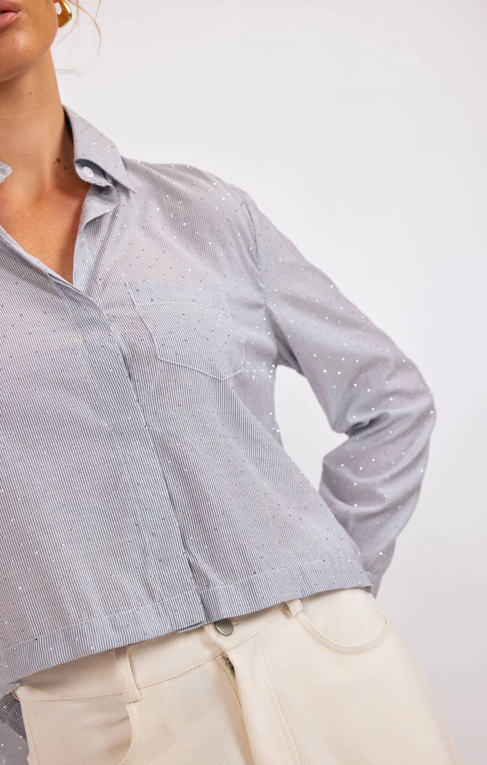 Sage The Label - Glacier Glow Rhinestone Cropped Shirt