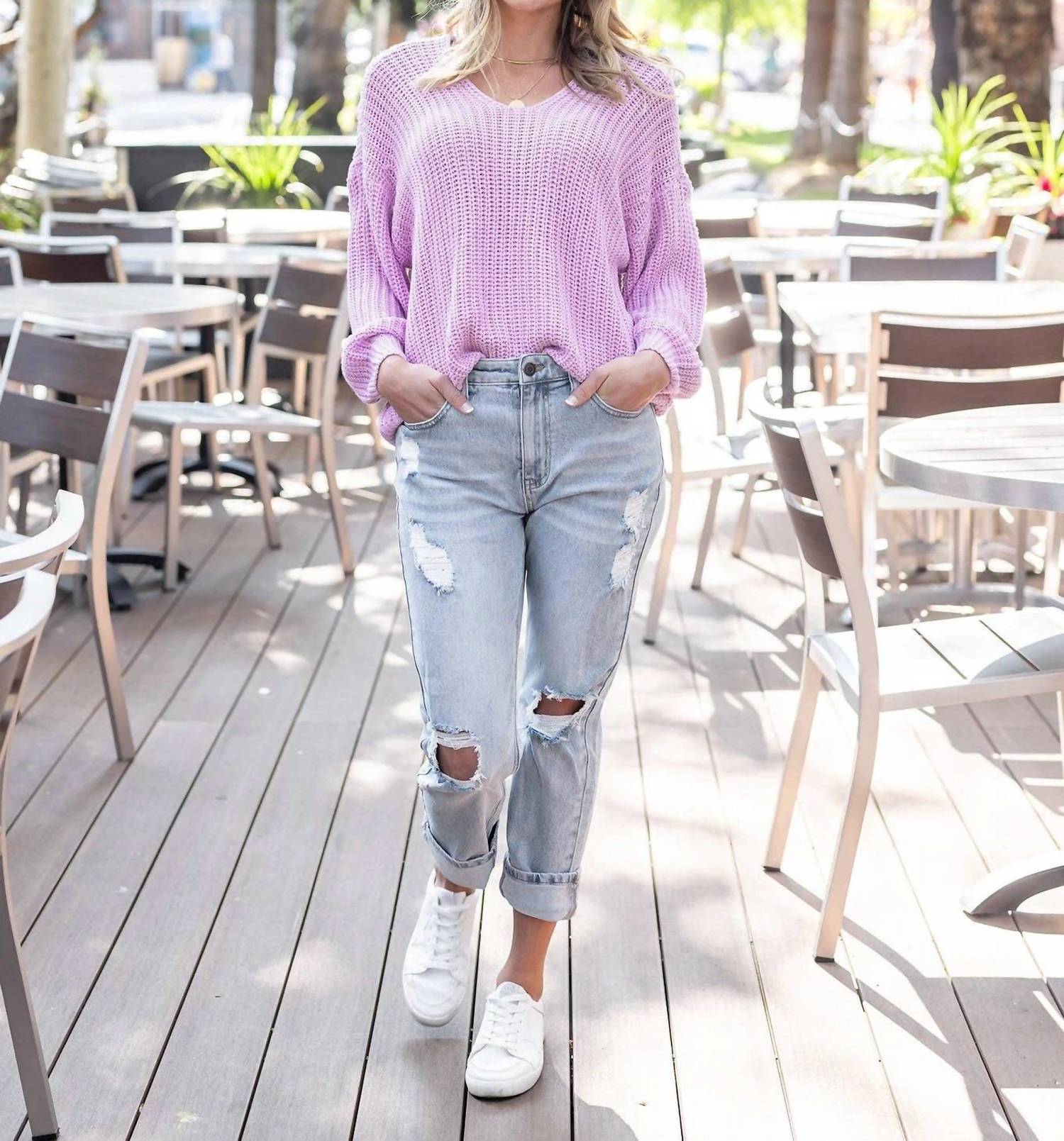 Grace and Lace Boyfriend Slouchy Knit Sweater in orchid - women's sweater - view 5