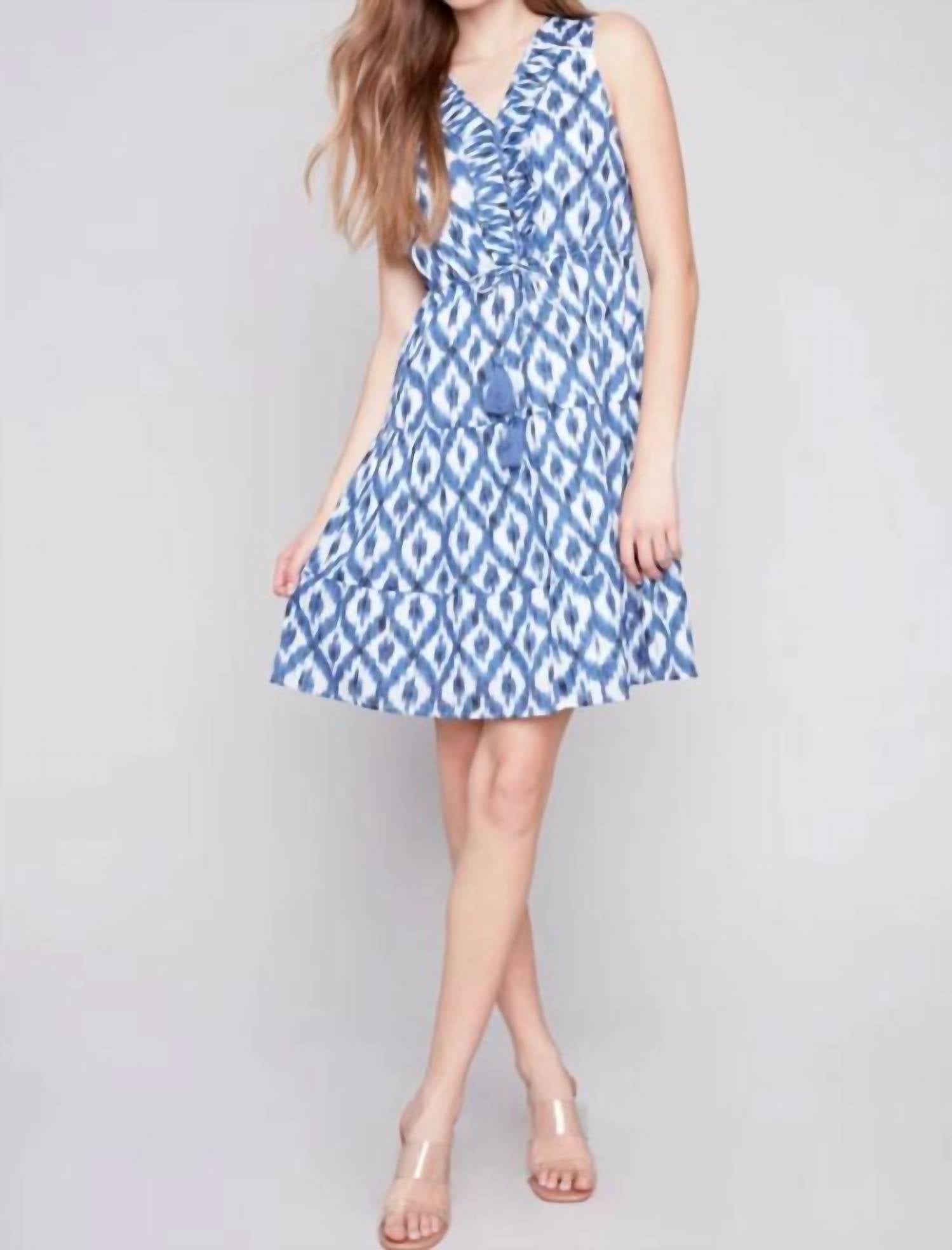 Charlie B - Ikat Print Sleeveless Ruffle Dress