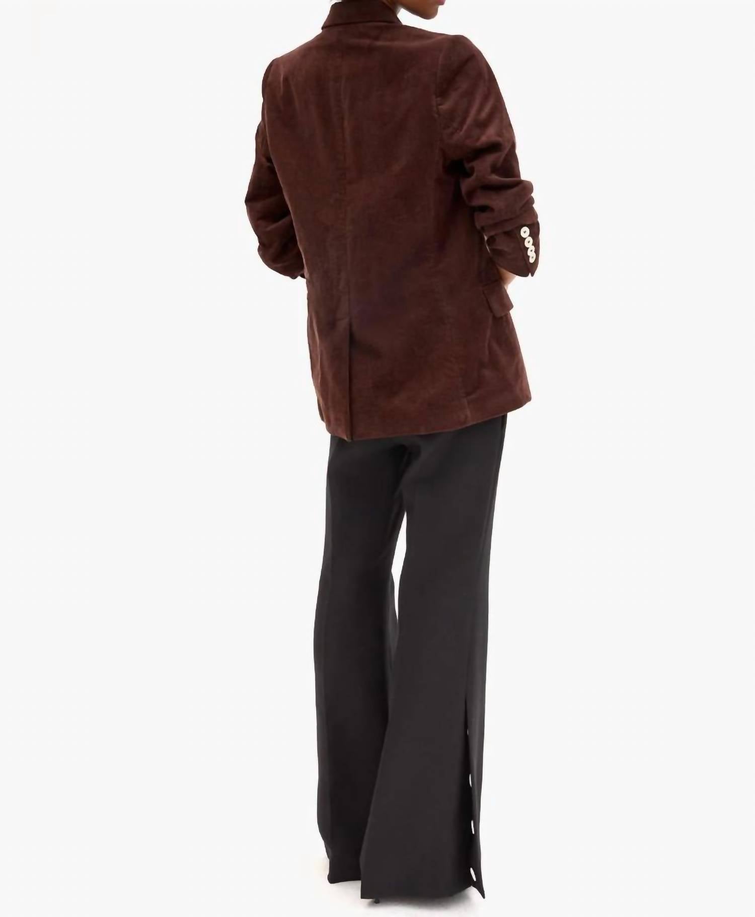 Clare V. Le Blazer in chocolate thin wale corduroy - women's jacket - detail view