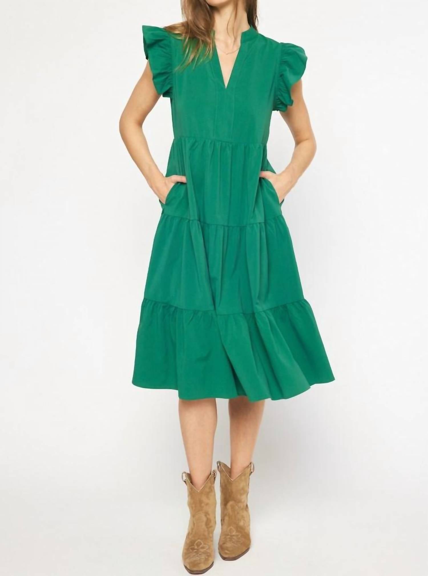 Entro - Ruffled Pocket Tiered Midi Dress
