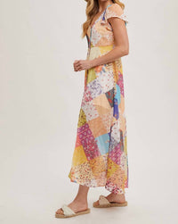 Bluivy - Pastel Quilt Printed Button Down Maxi Dress