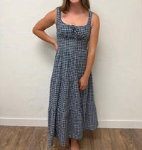Blu Pepper - Plaid Front Tie Corset Detail Midi Dress