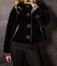 Joseph Ribkoff - Faux Fur Crew Neck Boxy Jacket