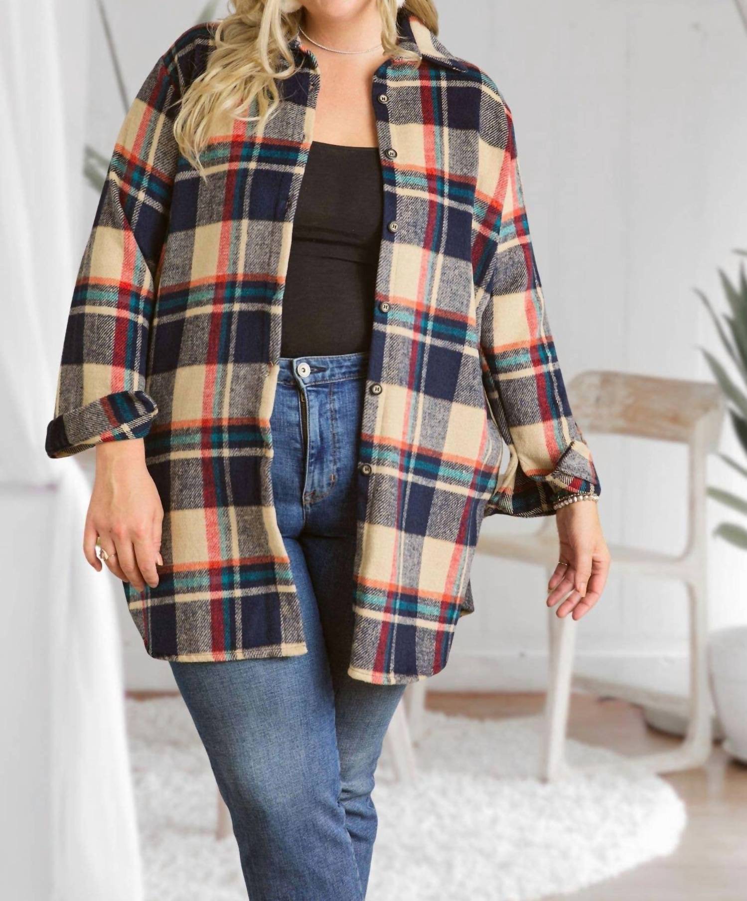Adora - Pretty Check Shirt Jacket - Plus