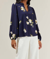 Sugarlips - Arlene Floral Split Neck Blouse