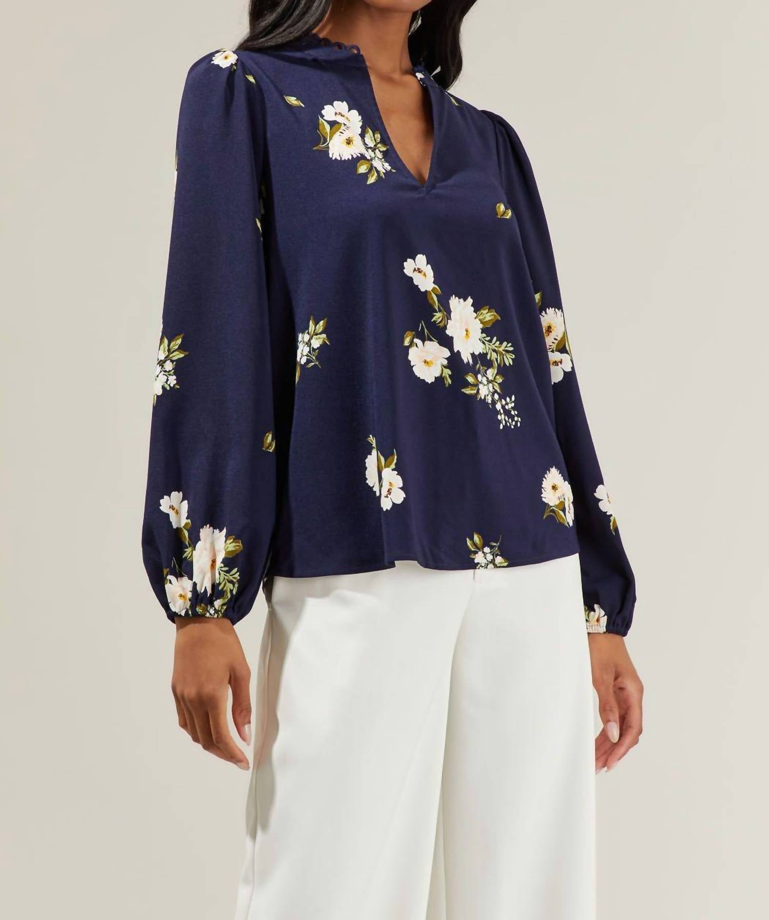 Sugarlips - Arlene Floral Split Neck Blouse