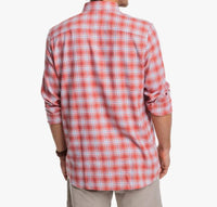 SOUTHERN TIDE Flannel Reddick Plaid Sportshirt in dusty coral - men's long sleeve top - detail view