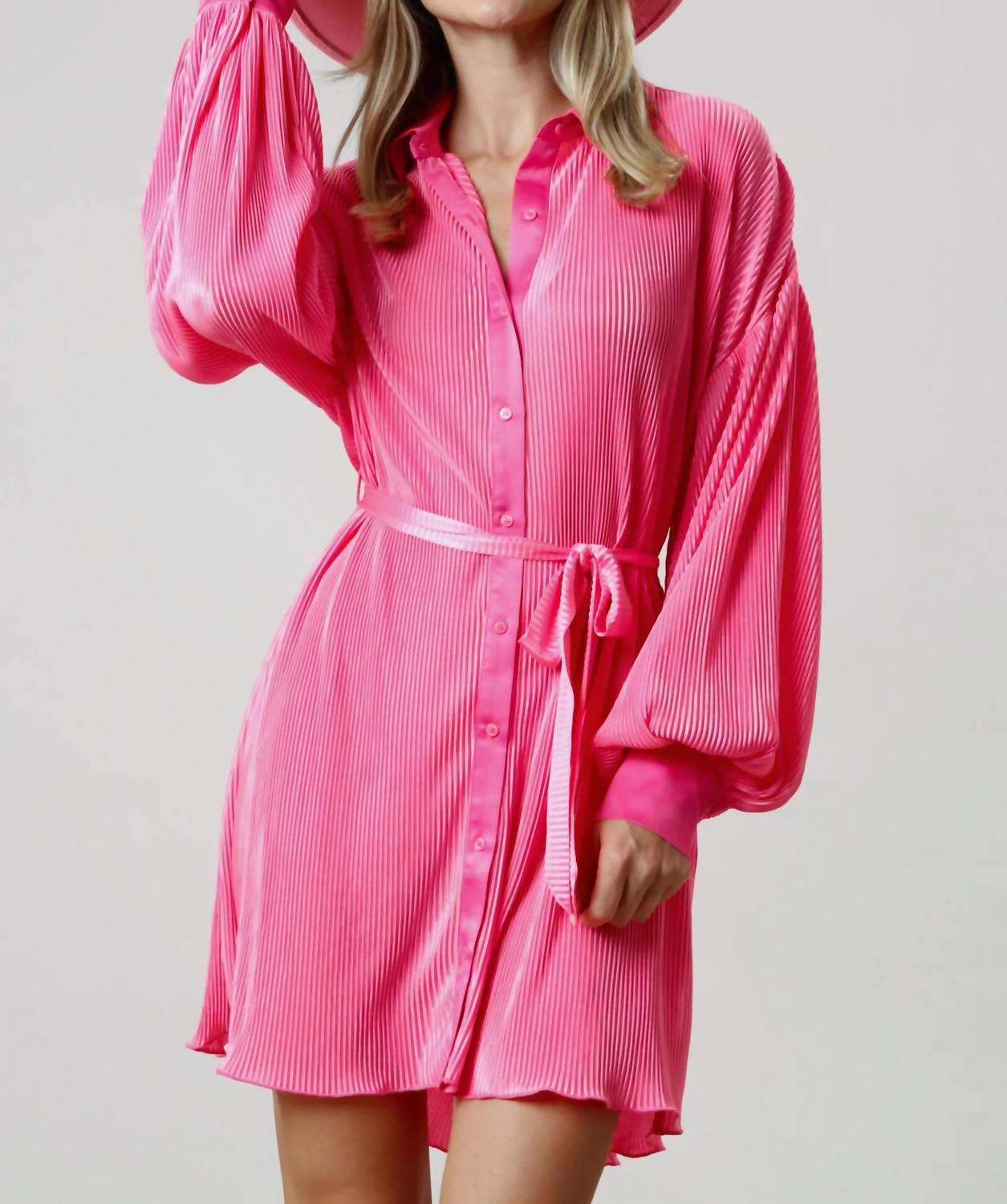 Fantastic Fawn - Pleated Mini Dress With Belt