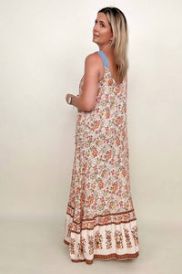 Davi & Dani - floral border printed v neck sleeveless maxi dress