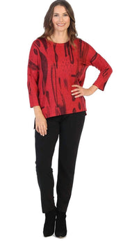 Jess & Jane Pamela Knit Jersey Dolman Sleeve Top in red black - women's blouse - alternate view