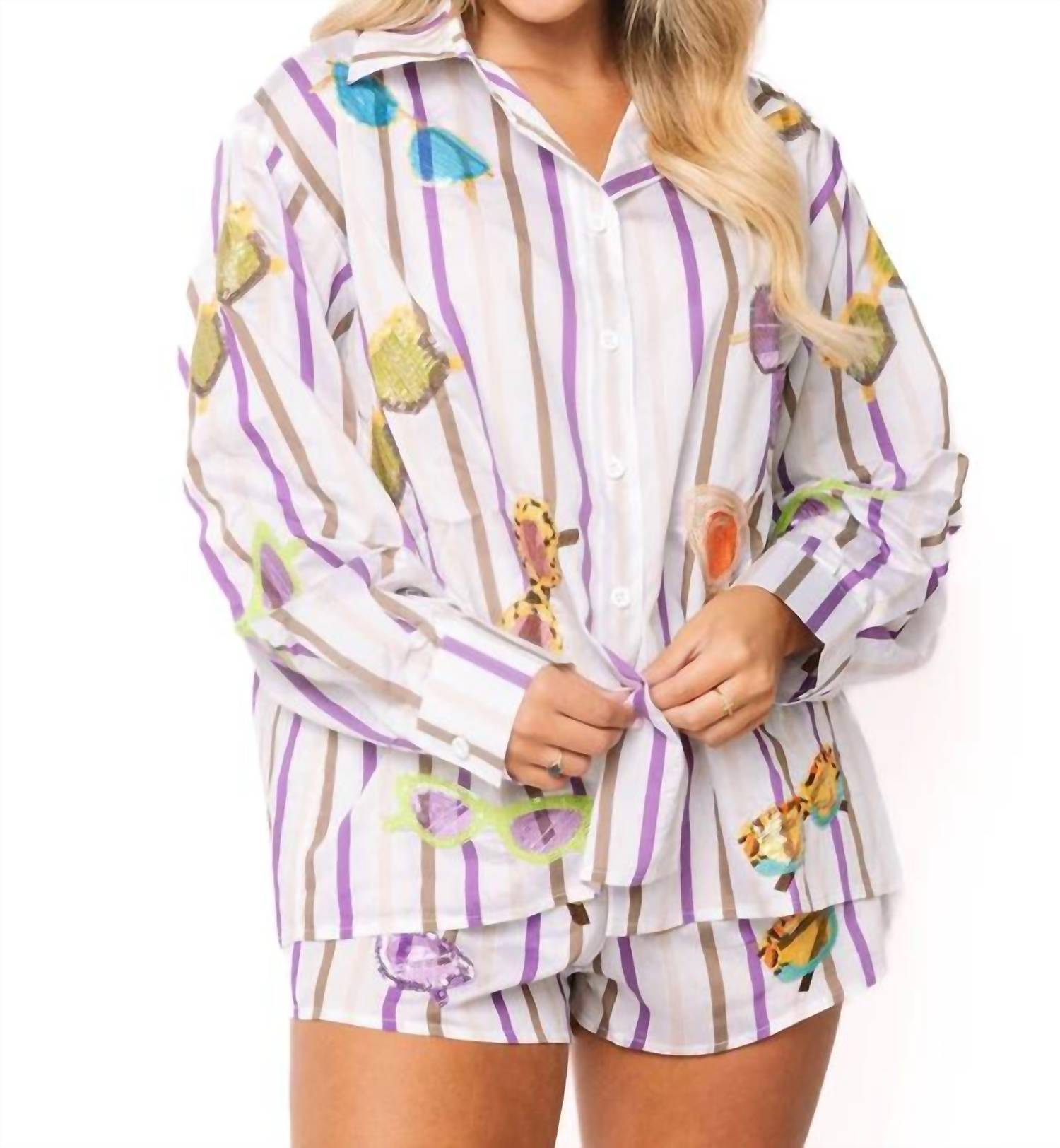 Queen Of Sparkles - Sunglasses Cotton Button Up Top