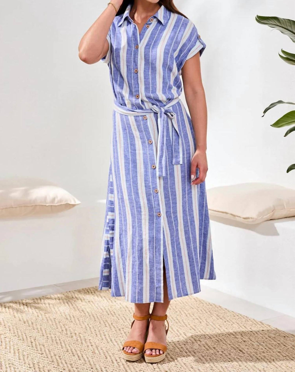 Tribal - Linen Blend Short Sleeve Dress