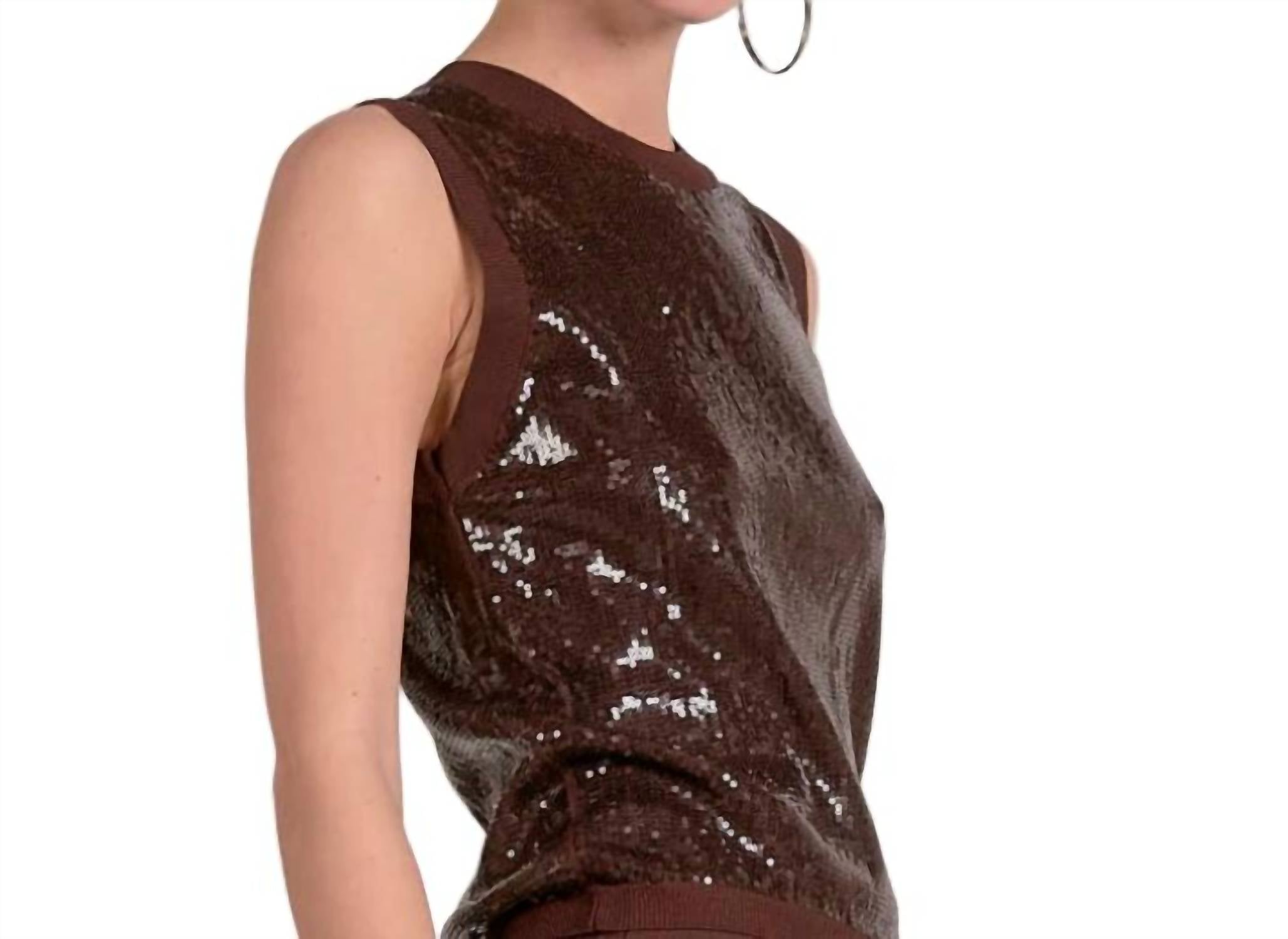 ELAN Sequins Sleeveless Top in chocolate - women's blouse - alternate view