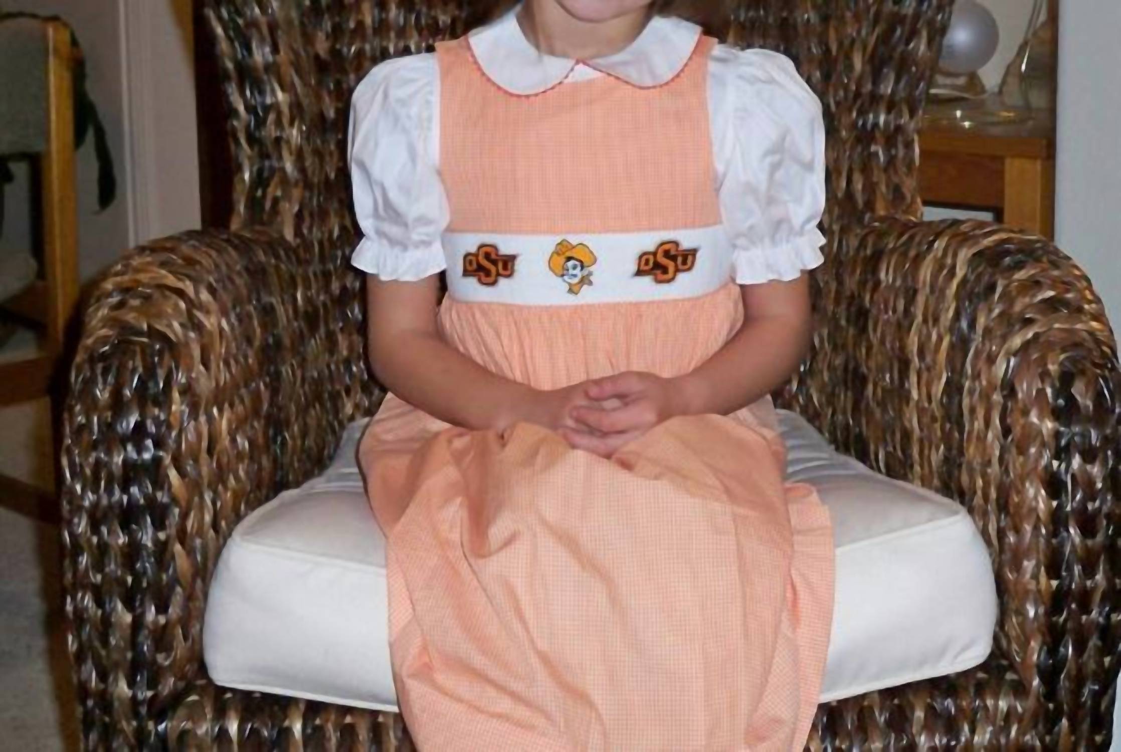 Vive La Fete - Girl's Oklahoma State University Collegiate Hand Smocked Gingham Jumper