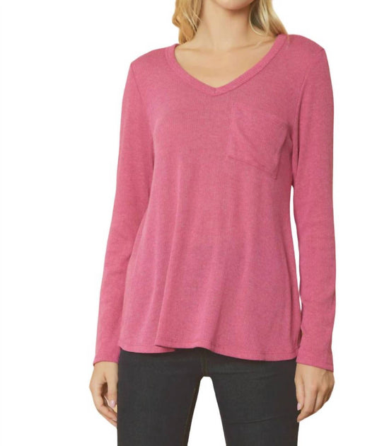 Entro - Ribbed V Neck Long Sleeve Top