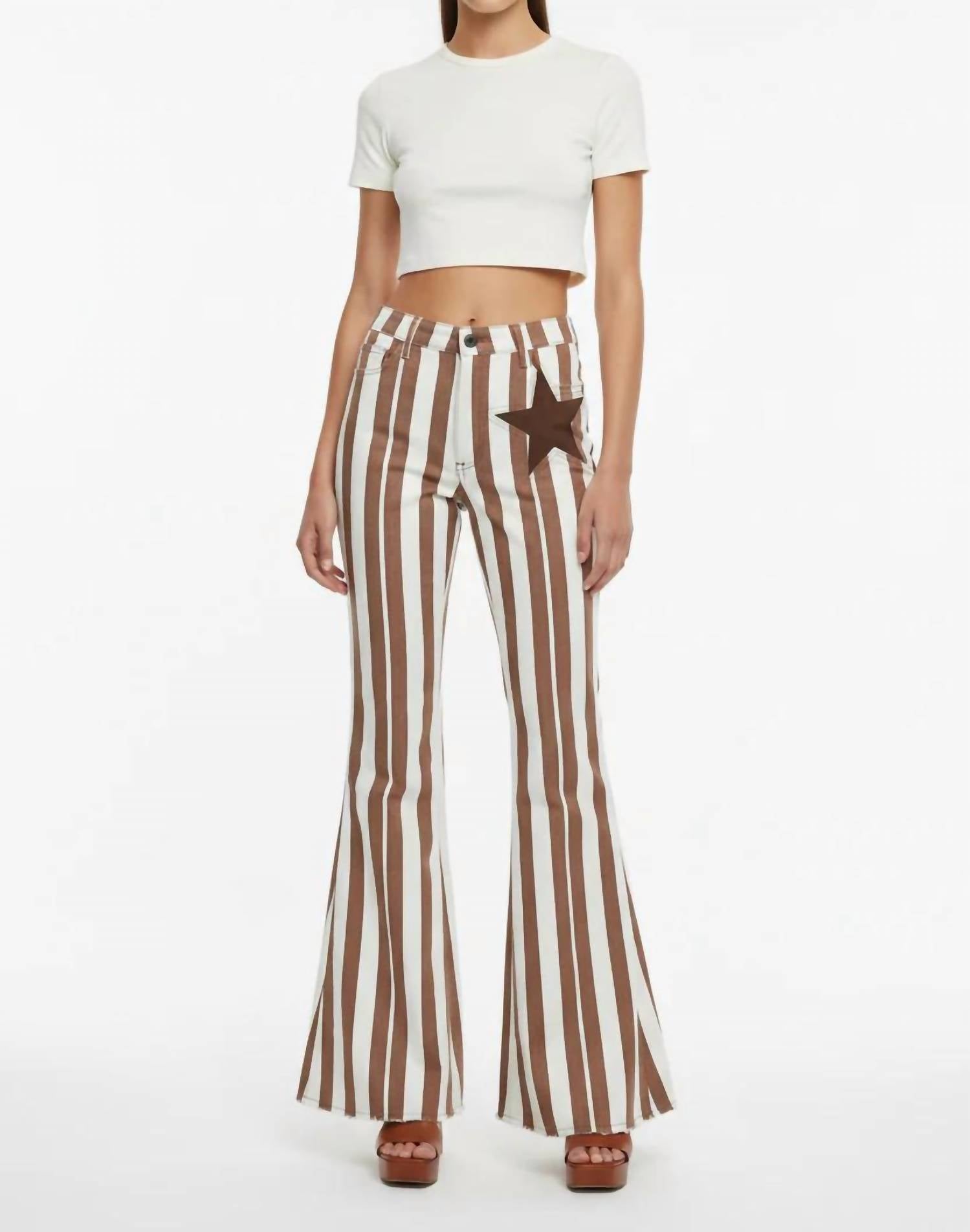 Saints & Hearts - Back Suede Star Striped Flare Denim Pants