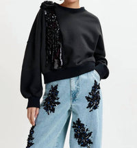 ESSENTIEL ANTWERP Ijoux Embroidered Sweatshirt in black - women's top