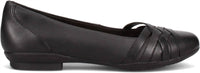 Clarks Women's Sara Clover Flat Shoe in black leather - women's flats - detail view