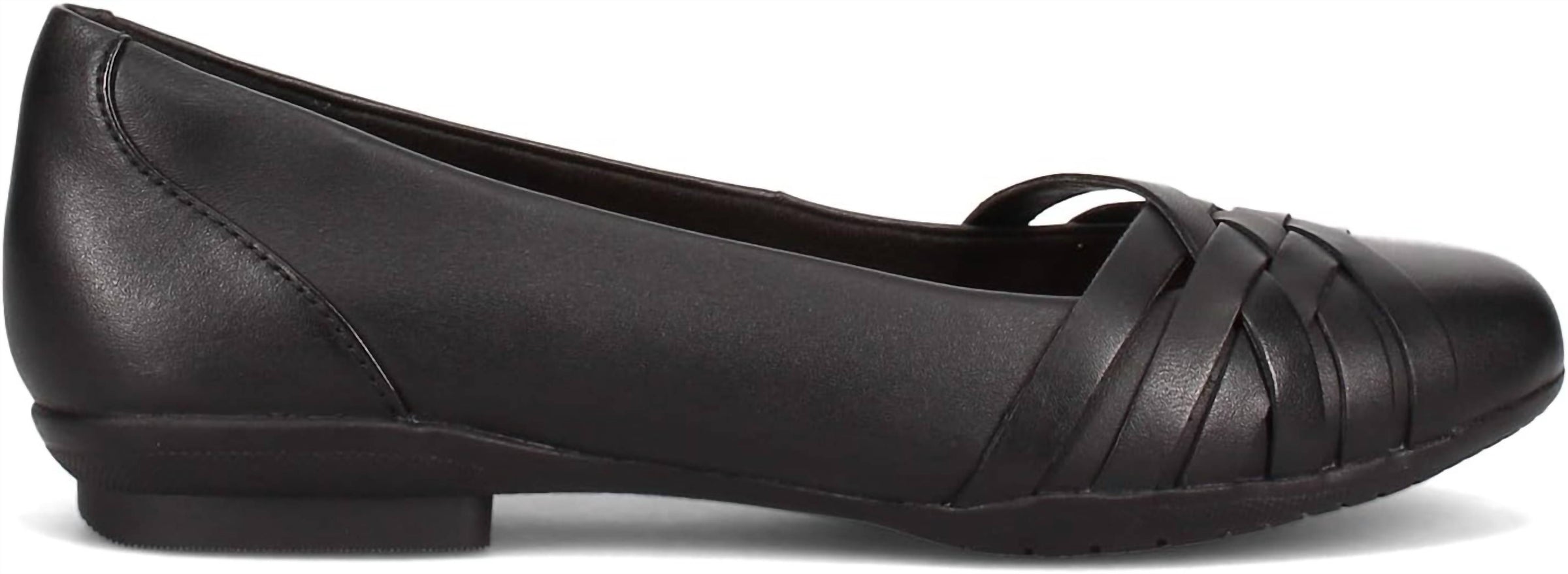 Clarks Women's Sara Clover Flat Shoe in black leather - women's flats - detail view