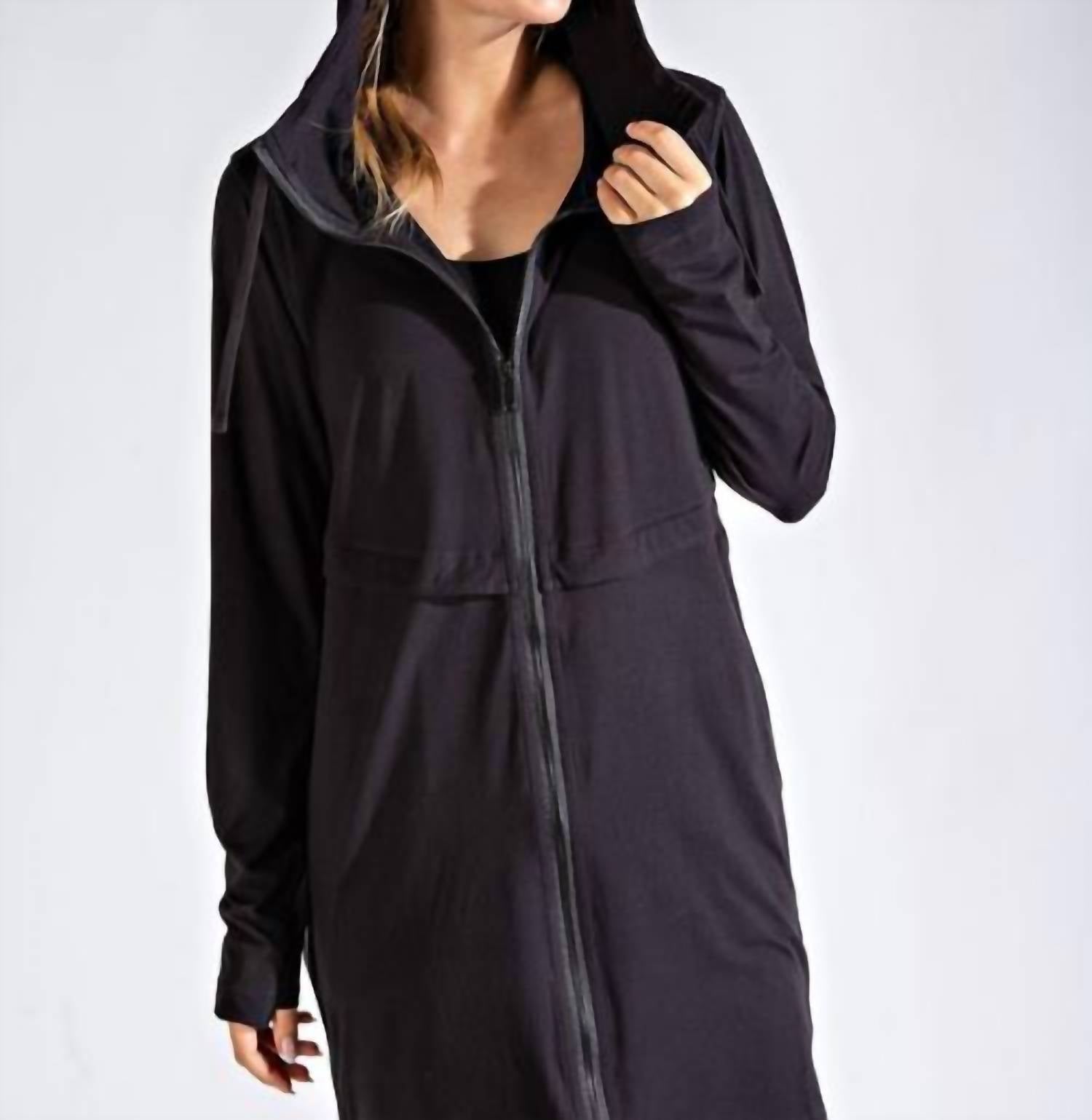 RAE MODE Long Hooded Active Jacket - Plus Size in black - women's jacket