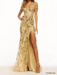 Sherri Hill Corset Bodice Sequin Dress in gold - women's dress