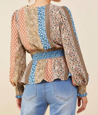 Hayden La - Multi Printed Smocked Peplum Blouse