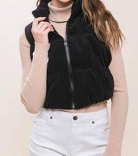 Love Tree - Corduroy Zip Up Puffer Vest with Pockets