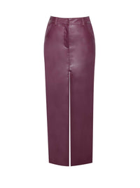 Miss Circle - Faux Leather Maxi Skirt With Slit