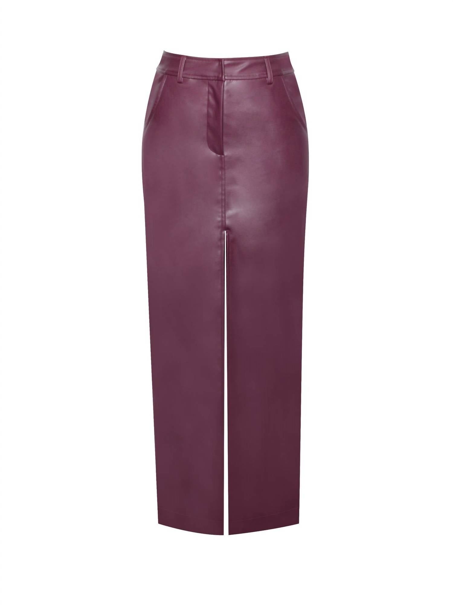 Miss Circle - Faux Leather Maxi Skirt With Slit