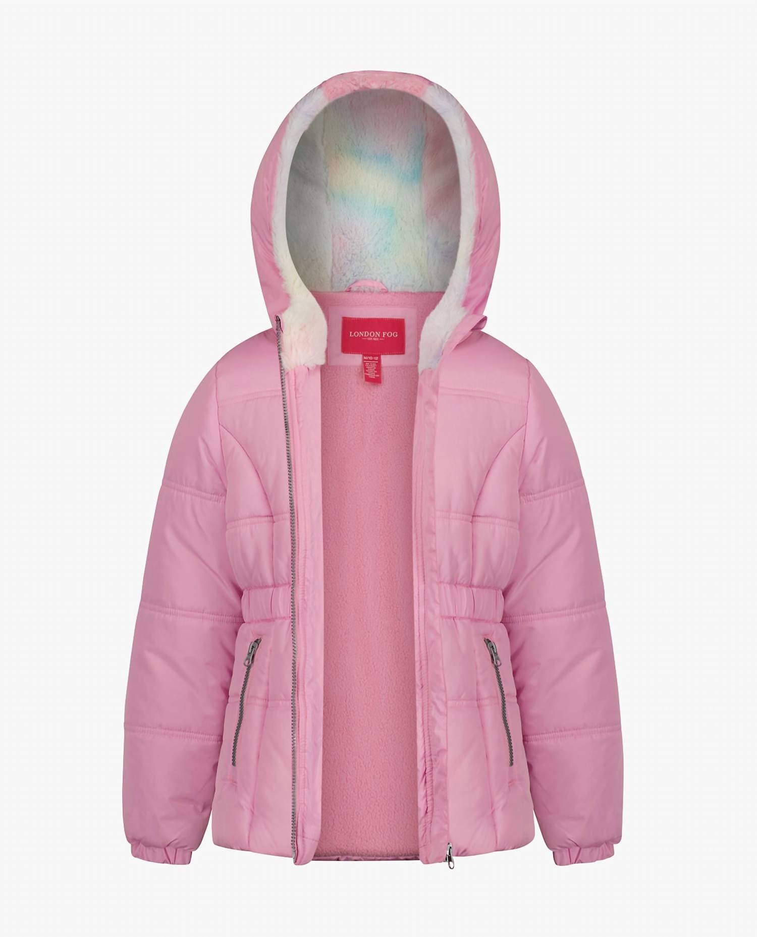 London Fog - Girls Zip-front Hooded Mid Cinch Puffer Jacket