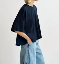 ESSENTIEL ANTWERP Grovel Tee With Satin Back Panel in navy - women's t-shirt - alternate view