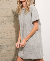 Blue B Garment Washed Crew Neck Embroidered T Shirt Dress in grey - women's dress - alternate view