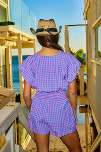 Bucketlist - Ruffled Detail Gingham Smocked Waist Romper