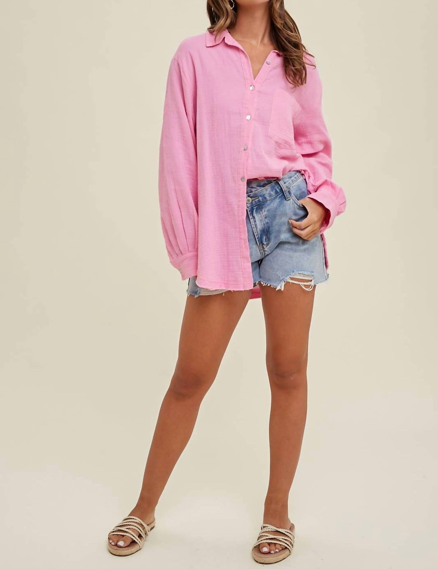 Wishlist - Beach Bum Embroidered Button Down Shirt