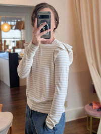 Minnie Rose - Striped Crew With Ruffle Top