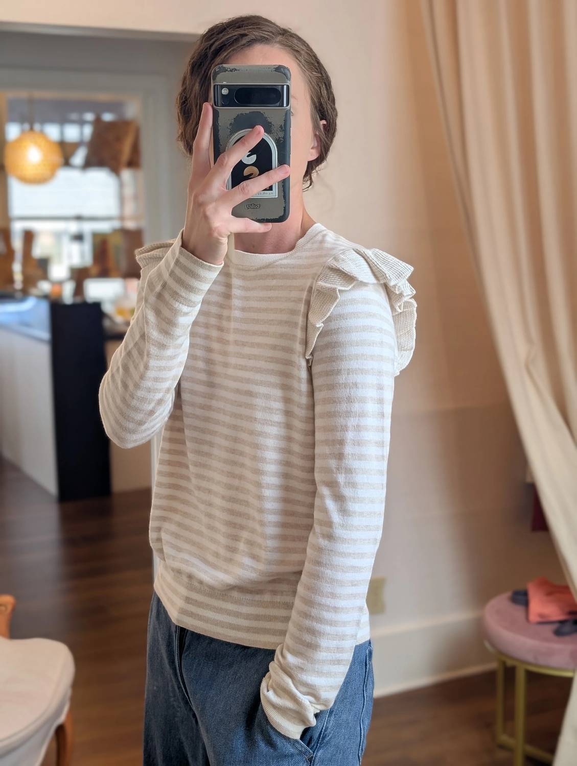 Minnie Rose - Striped Crew With Ruffle Top