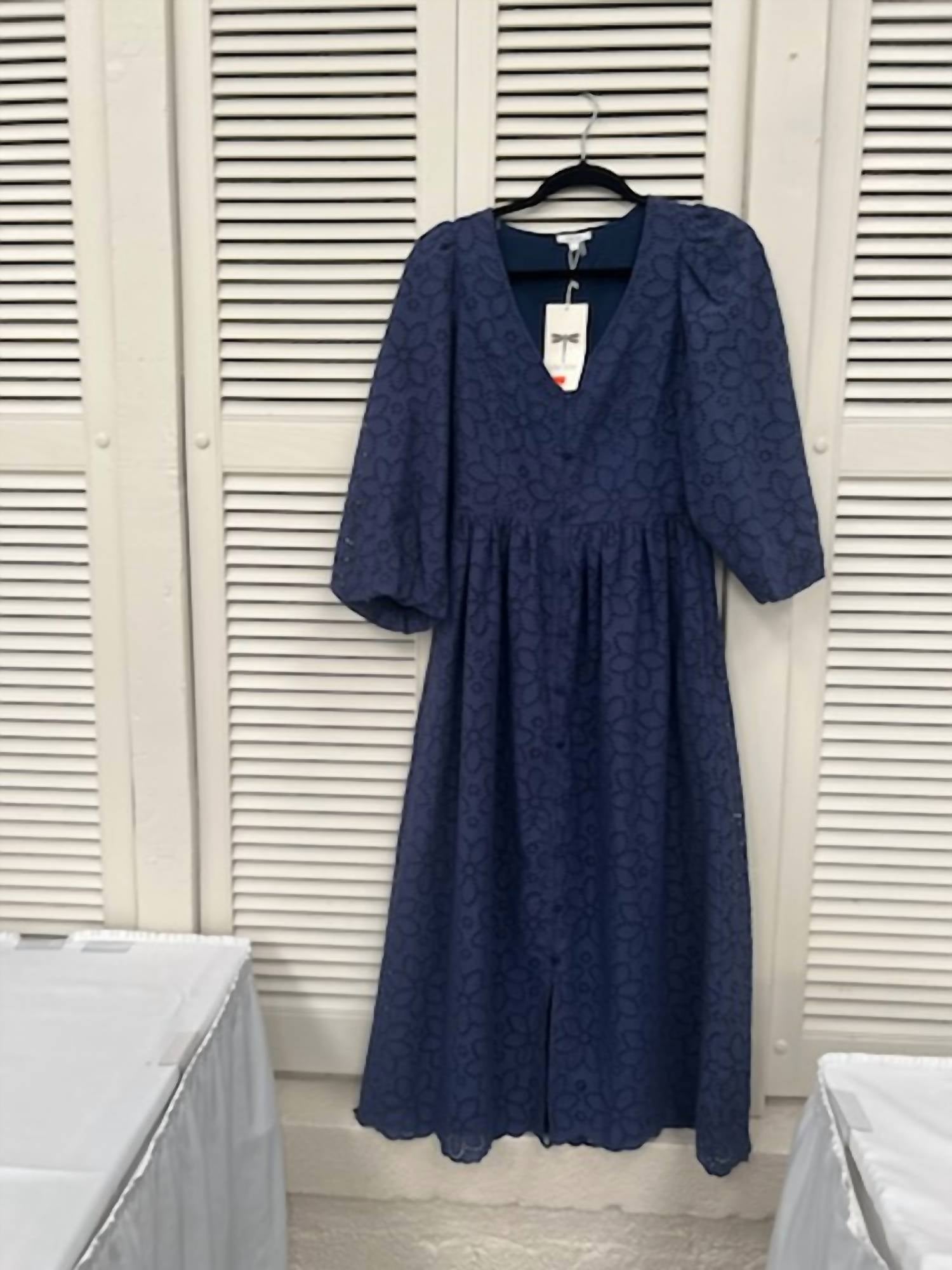 Tyler Boe Sabrina Eyelet Midi Dress in navy 1 - women's dress - view 4